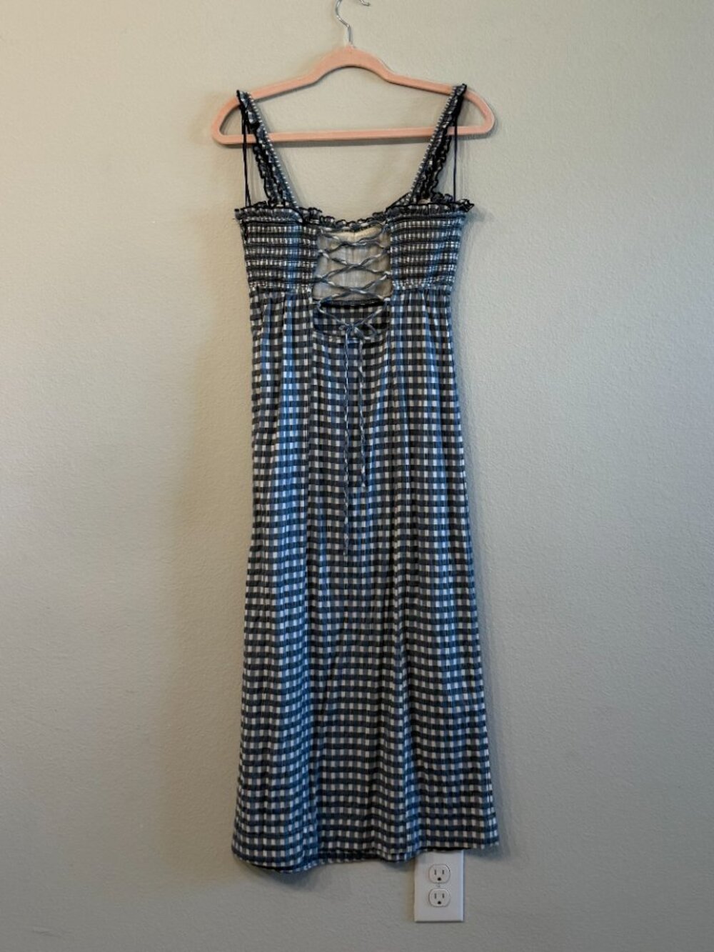 Free People Lucinda Plaid Midi Dress Large Blue Gingham - Picture 3 of 6